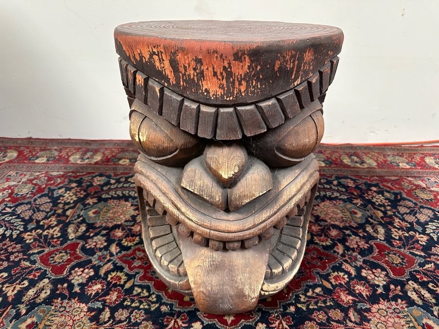 Just Added - Resin Tiki Side Table 15W X 20.5H [Photo 2]