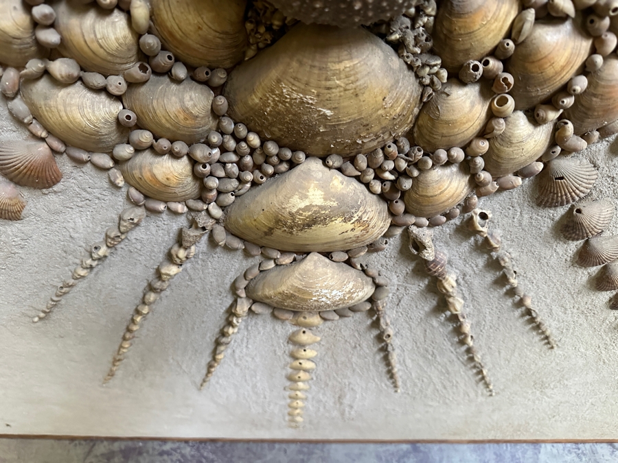 Just Added - Large Vintage Handmade Organic Seashell Starburst Sculpture On Board 49.5 X 49.5 [Photo 6]