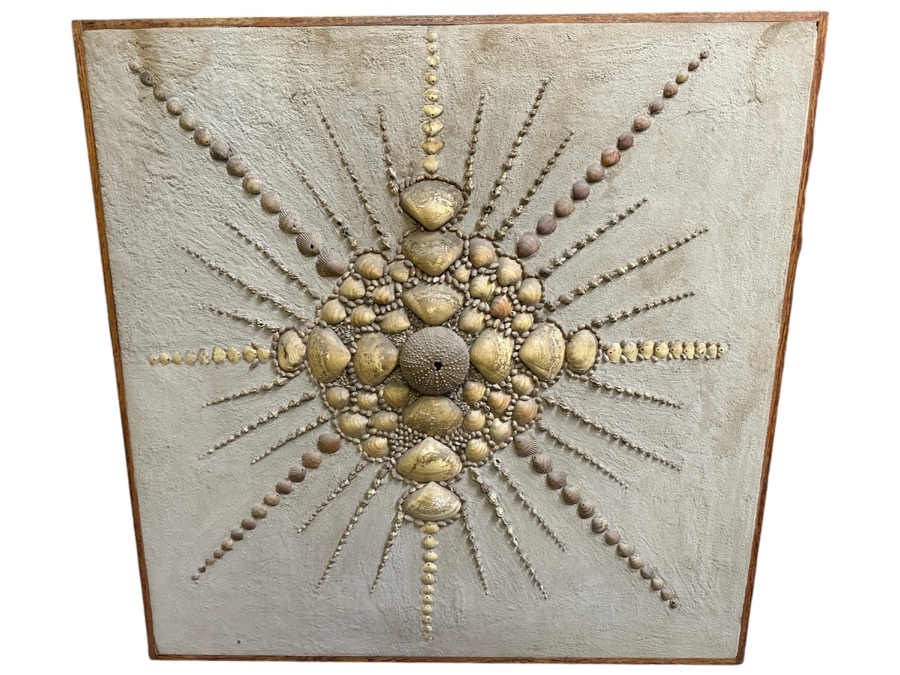 Just Added - Large Vintage Handmade Organic Seashell Starburst Sculpture On Board 49.5 X 49.5 [Photo 1]