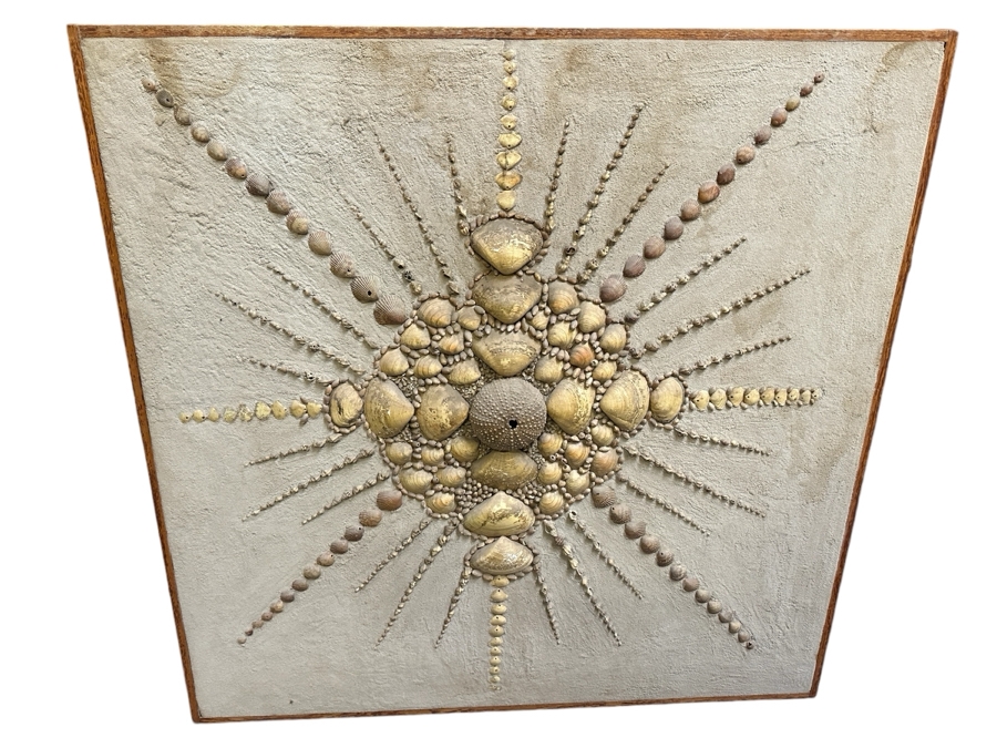 Just Added - Large Vintage Handmade Organic Seashell Starburst Sculpture On Board 49.5 X 49.5 [Photo 2]