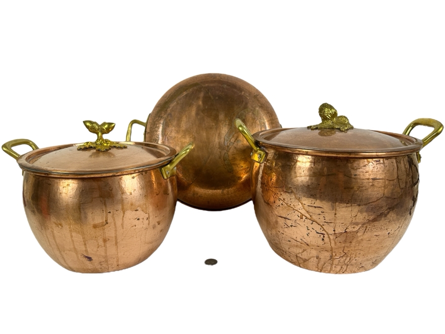 Just Added - Ruffoni Italian Copper Cookware - Pair Of Stockpots With Lids And Serving Frying Pan 13.5W Retails $1,500