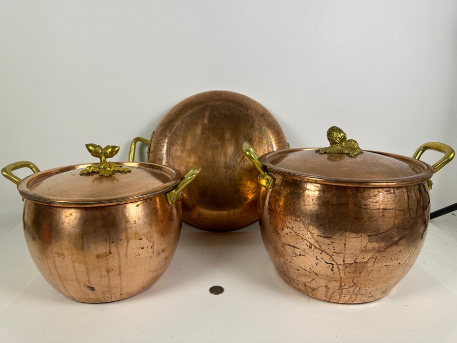 Just Added - Ruffoni Italian Copper Cookware - Pair Of Stockpots With Lids And Serving Frying Pan 13.5W Retails $1,500 [Photo 2]