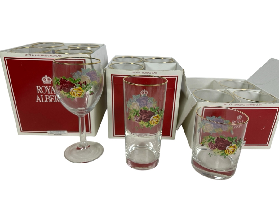 Just Added - Royal Albert Glassware: Goblet Stemware Glasses X 5, Highball Glasses X 4, Double Old Fashioned Glasses X 4 [Photo 1]