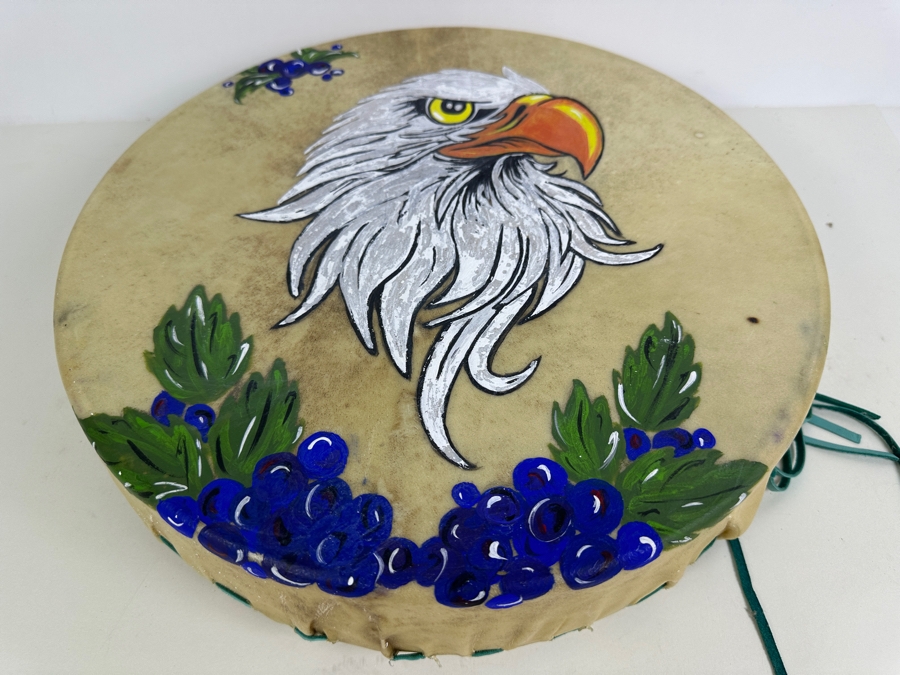 Just Added - Artist Signed Bald Eagle Rawhide Drum 15W X 3.5H [Photo 4]