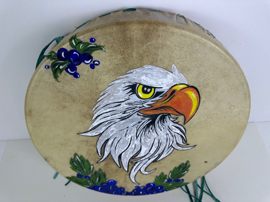 Just Added - Artist Signed Bald Eagle Rawhide Drum 15W X 3.5H [Photo 2]