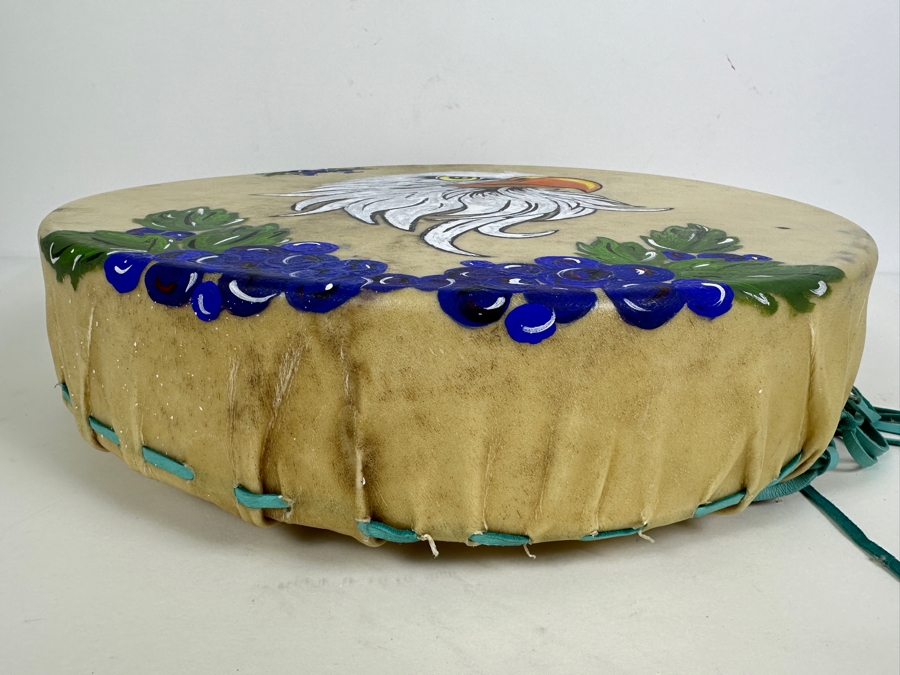 Just Added - Artist Signed Bald Eagle Rawhide Drum 15W X 3.5H [Photo 3]