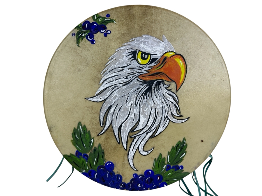 Just Added - Artist Signed Bald Eagle Rawhide Drum 15W X 3.5H [Photo 1]