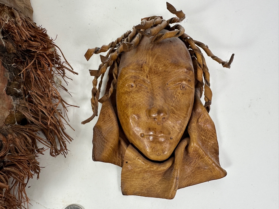 Just Added - Carved Monkey Wall Decor 15H And Leather Female Bust Sculpture 7H [Photo 3]