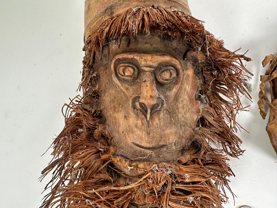 Just Added - Carved Monkey Wall Decor 15H And Leather Female Bust Sculpture 7H [Photo 2]
