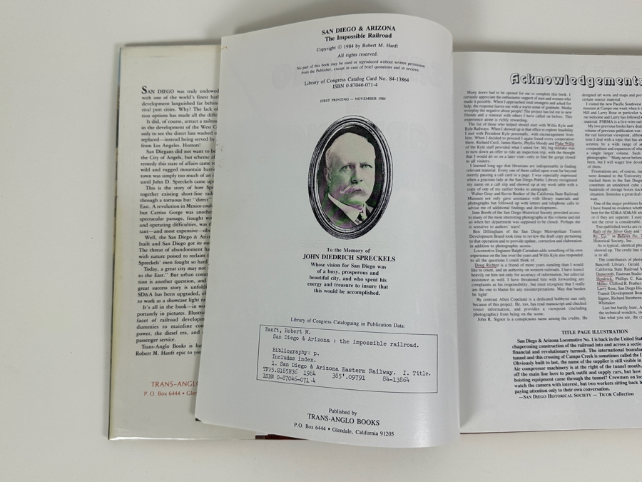 Just Added - First Printing Hardcover Book San Diego & Arizona The Impossible Railroad By Robert M. Hanft 1984 Estimate $125 [Photo 5]