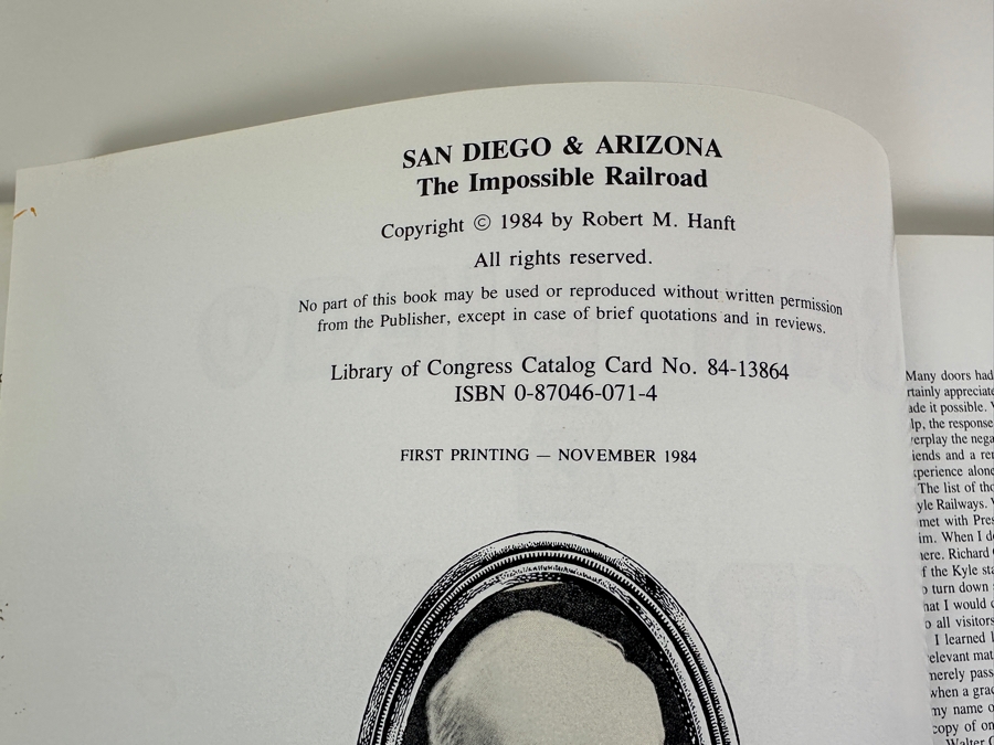 Just Added - First Printing Hardcover Book San Diego & Arizona The Impossible Railroad By Robert M. Hanft 1984 Estimate $125 [Photo 6]