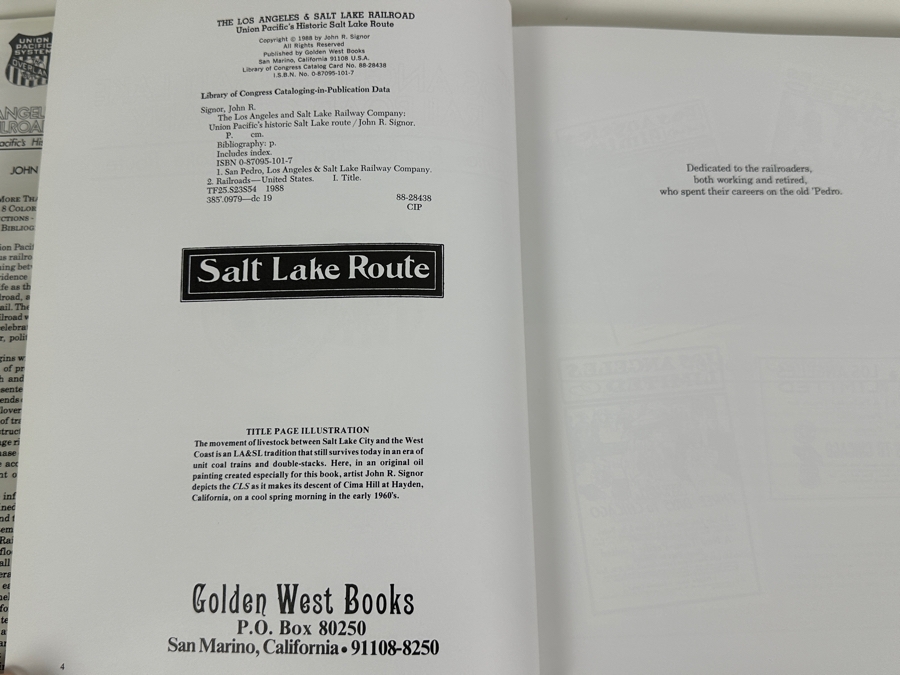 Just Added - Just Added - Signed First Edition Hardcover Book The Los Angeles And Salt Lake Railroad Company Union Pacific's Historic Salt Lake Route By John R. Signor 1988 Estimate $150 [Photo 5]
