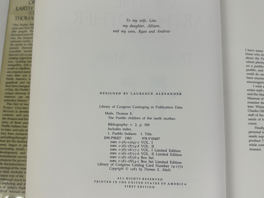 Just Added - Hardcover First Edition Books The Pueblo Children Of The Earth Mother Volumes I & II By Thomas E. Mails 1983 Estimate $200 [Photo 8]