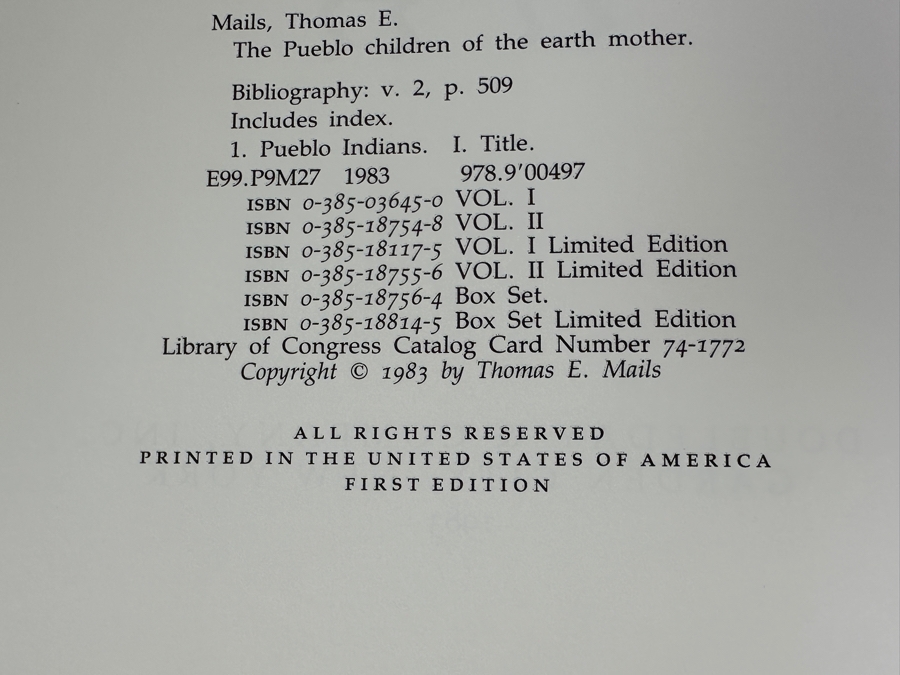 Just Added - Hardcover First Edition Books The Pueblo Children Of The Earth Mother Volumes I & II By Thomas E. Mails 1983 Estimate $200 [Photo 9]