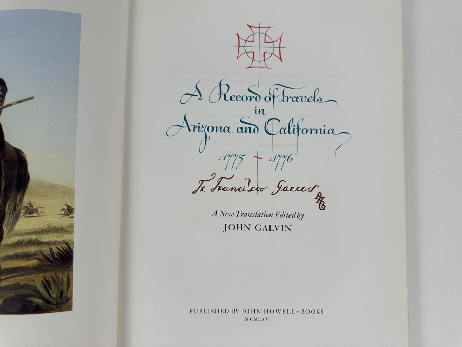 Just Added - Hardcover Limited Edition Book A Record Of Travels In Arizona And California 1775-1776 By Father Francisco Garces New Translation By John Galvin [Photo 4]