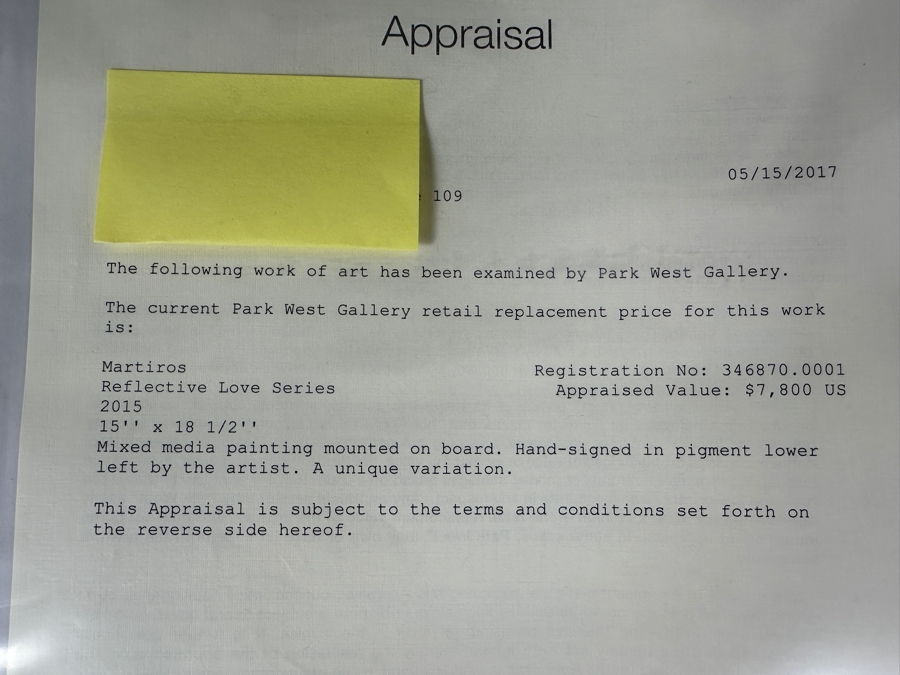 Just Added - Martiros Manoukian Mixed Media Painting Mounted On Board Hand-Signed In Pigment Lower Left By Artist Reflective Love Series 2015 18.5' X 15' Appraised $7,800 [Photo 8]