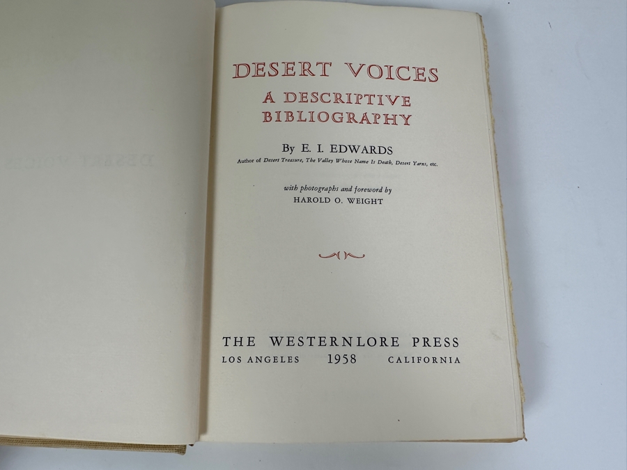 Just Added - First Limted (500 Copies) Edition Hardcover Book Desert Voices A Descriptive Bibliography By E. I. Edwards 1958 Estimate $100 [Photo 3]