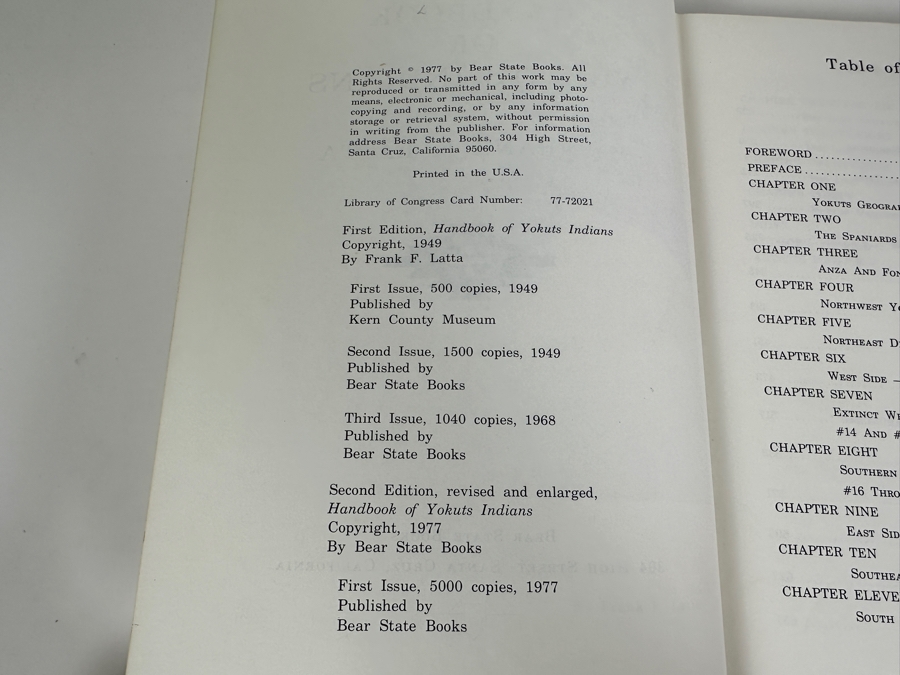 Just Added - First Limited Edition Hardcover Book Handbook Of Yokuts Indians By Frank F. Latta Bear State Books 1977 Estimate $250-$450 [Photo 6]