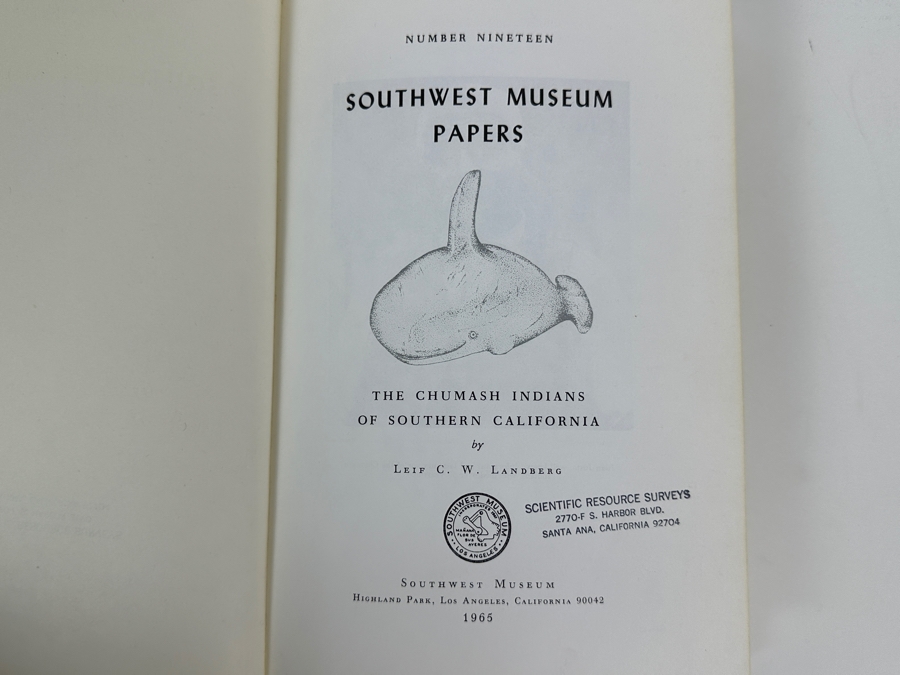 Just Added - First Edition 1965 Southwest Museum Papers Number Nineteen The Chumash Indians Of Southern California By Leif C. W. Landberg Estimate $100 [Photo 2]