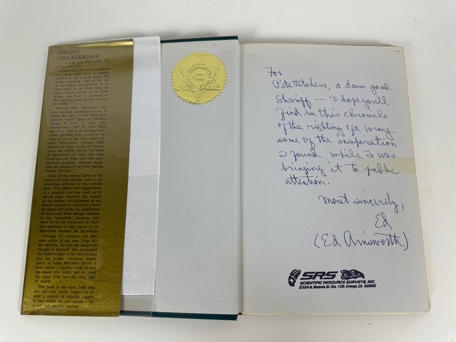 Just Added - Signed First Edition Hardcover Book Golden Checkerboard By Ed Ainsworth How The Cahuillas ('Richest Indians In The World') Won Their Heritage And Fortune At Palm Springs 1965 [Photo 3]