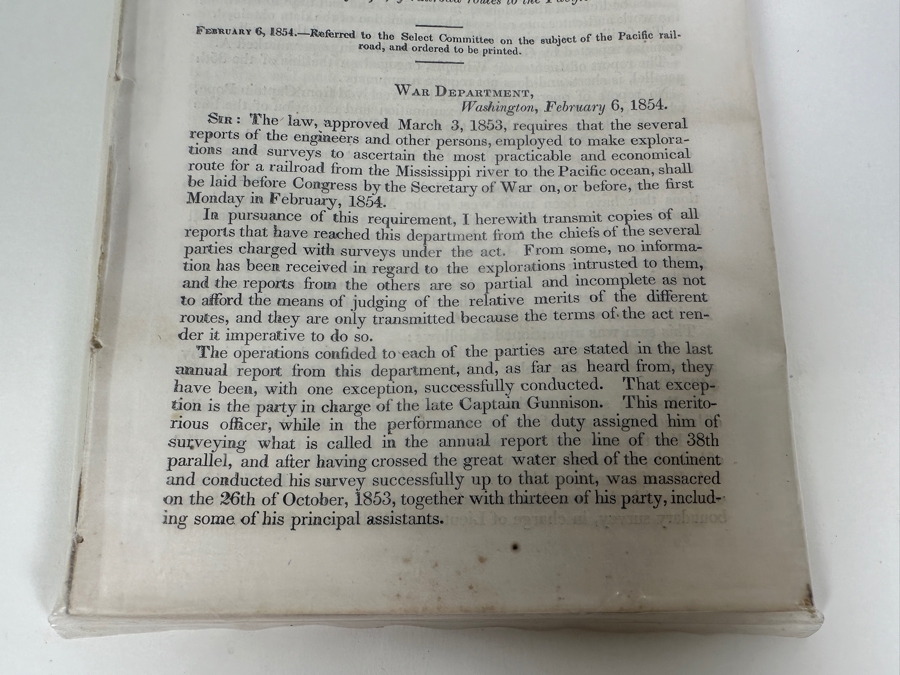 Just Added - 33rd Congress Pacific Railroad Surveys Letter From The Secretary Of THe War, Reports Of Surveys Of Railroad Routes To The Pacific Ocean February 6, 1854 [Photo 4]