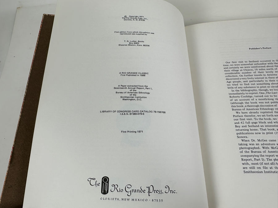 Just Added - The Seri Indians Of Sonora By W. J. McGee First Printing In 1971 By Rio Grande Classic Deluxe Edition Hardcover Book With Slipcover [Photo 7]