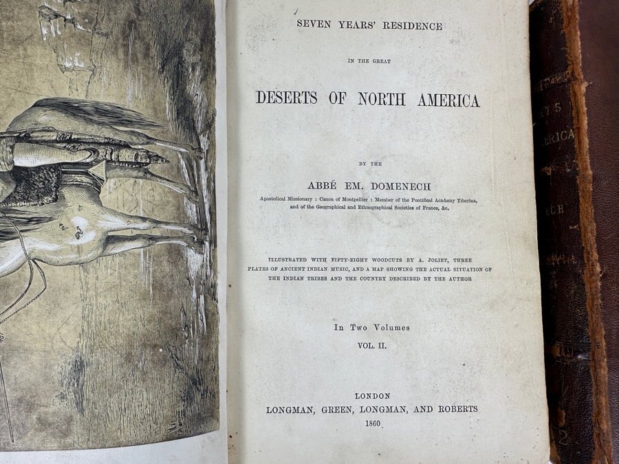 Just Added - Antique 1860 Seven Years' Residence In The Great Deserts Of North America By Abbe Em. Domenech In Two Volumes Hardcover Books London Longman, Green, Longman and Roberts Estimate $150 [Photo 7]