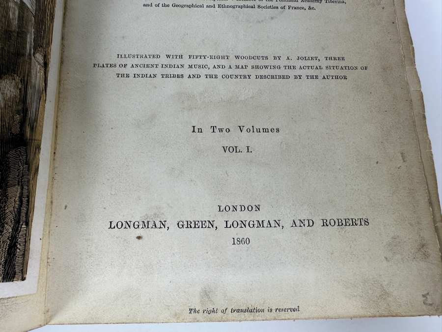 Just Added - Antique 1860 Seven Years' Residence In The Great Deserts Of North America By Abbe Em. Domenech In Two Volumes Hardcover Books London Longman, Green, Longman and Roberts Estimate $150 [Photo 12]