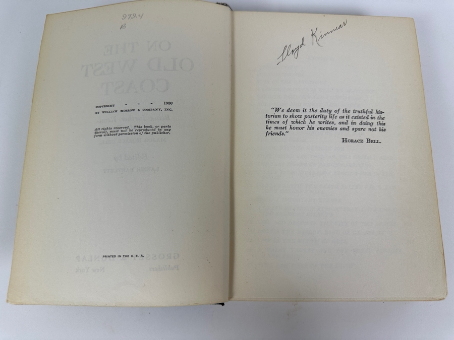 Just Added - Vintage 1930 First Edition Hardcover Book On The Old West Coast By Major Horace Bell [Photo 5]
