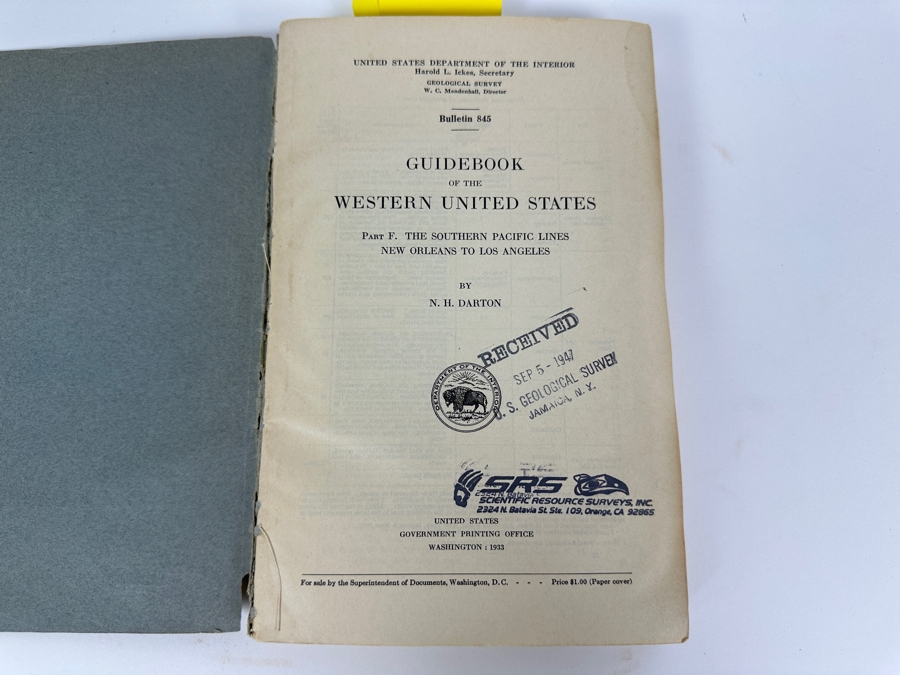 Just Added - Vintage 1933 The United States Of The Interior Guidebook Of The Western United States Part F Southern Pacific Lines New Orleans To Los Angeles Geological Survey Bulletin 845 By N. H. Darton With A Bunch Of Maps [Photo 3]