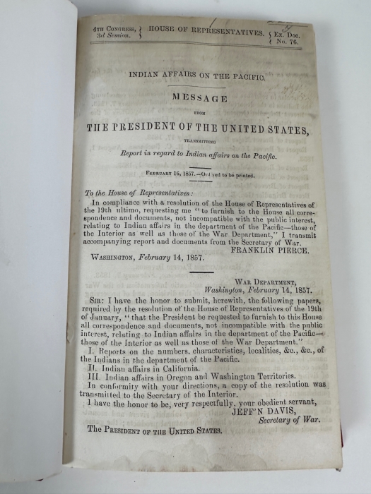 Just Added - Indian Affairs On The Pacific Message From The President Of The United States 1857 Hardcover Bound Original Document [Photo 9]