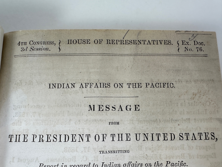 Just Added - Indian Affairs On The Pacific Message From The President Of The United States 1857 Hardcover Bound Original Document [Photo 2]
