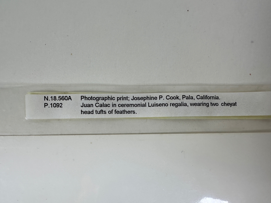 Just Added - Vintage Josephine P. Cook Southwest Museum Collection Photograph Of Juan Calac In Ceremonial Luiseno Ragalia Wearing Two Cheyat Head Tufts Of Feathers 5.5 X 9.5 [Photo 5]