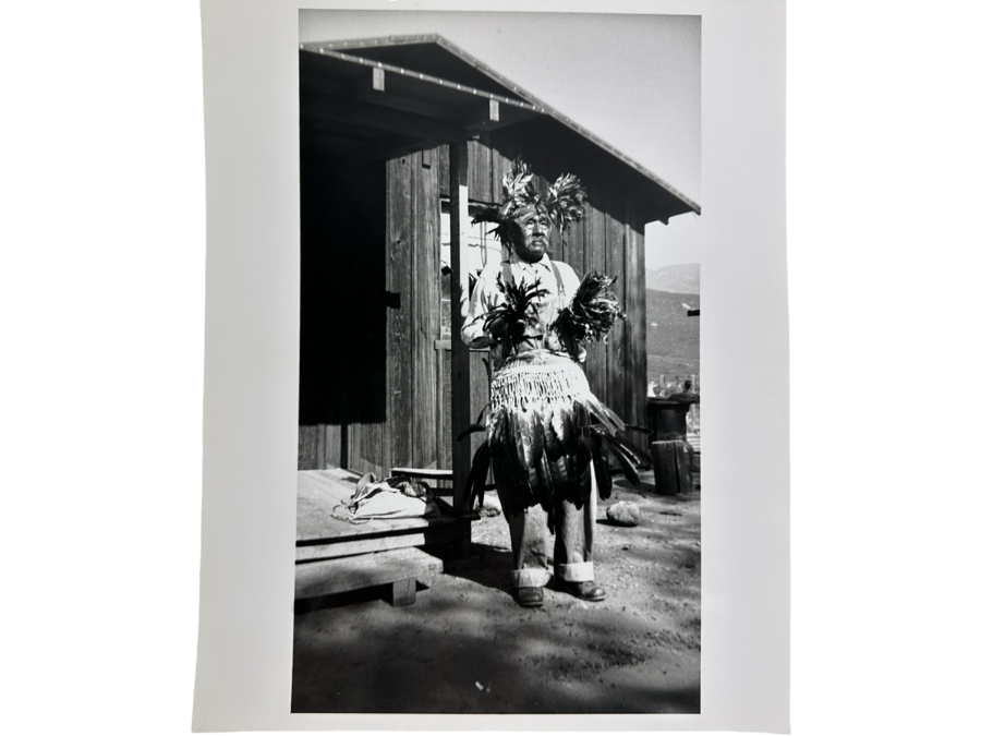 Just Added - Vintage Josephine P. Cook Southwest Museum Collection Photograph Of Juan Calac In Ceremonial Luiseno Ragalia Wearing Two Cheyat Head Tufts Of Feathers 5.5 X 9.5