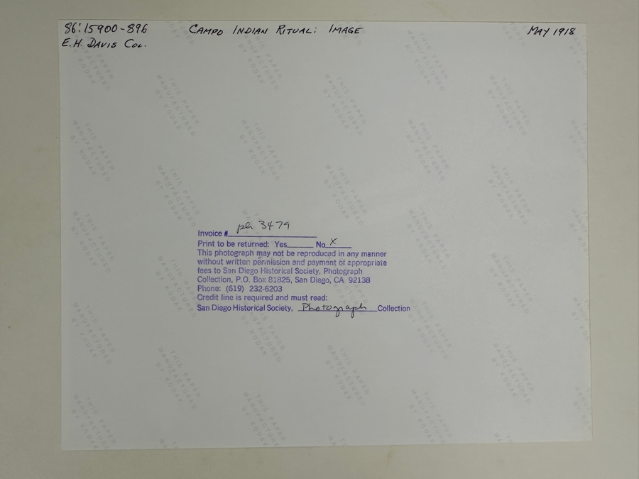 Just Added - Vintage May 1918 San Diego Historical Society Photograph Of Campo Indian Ritual 8 X 10 [Photo 3]