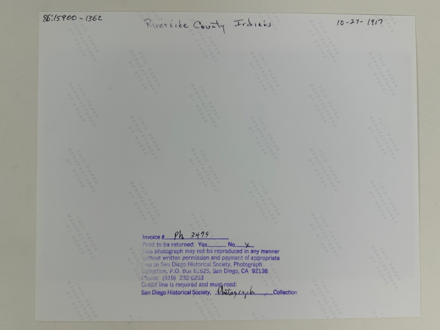 Just Added - Vintage October 27, 1917 San Diego Historical Society Photograph Of Riverside County Indians 8 X 10 [Photo 3]