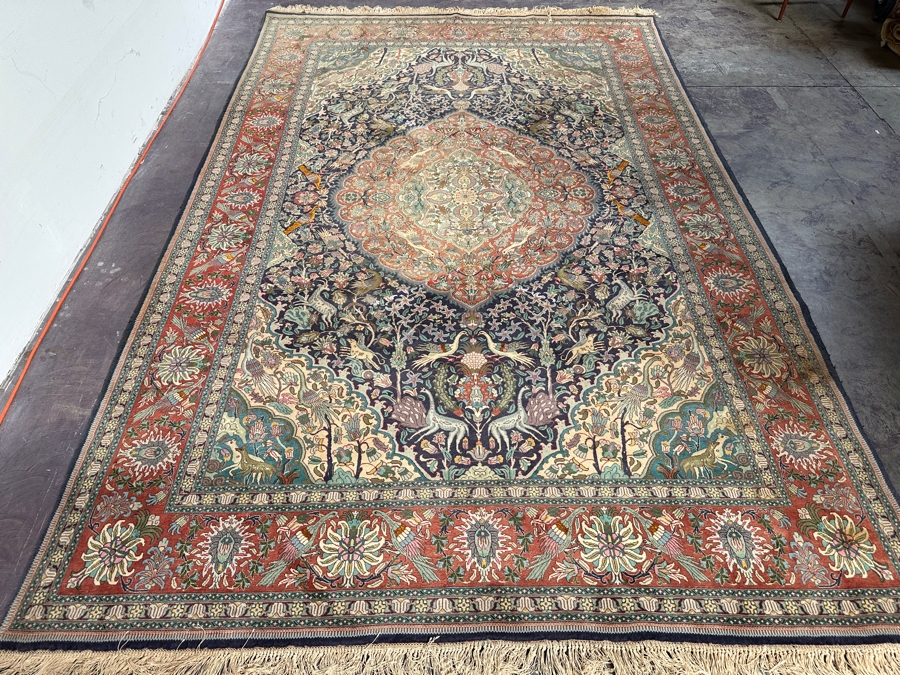 Finely Hand Knotted Wool Persian Area Rug With Animals 79 X 125 [Photo 2]