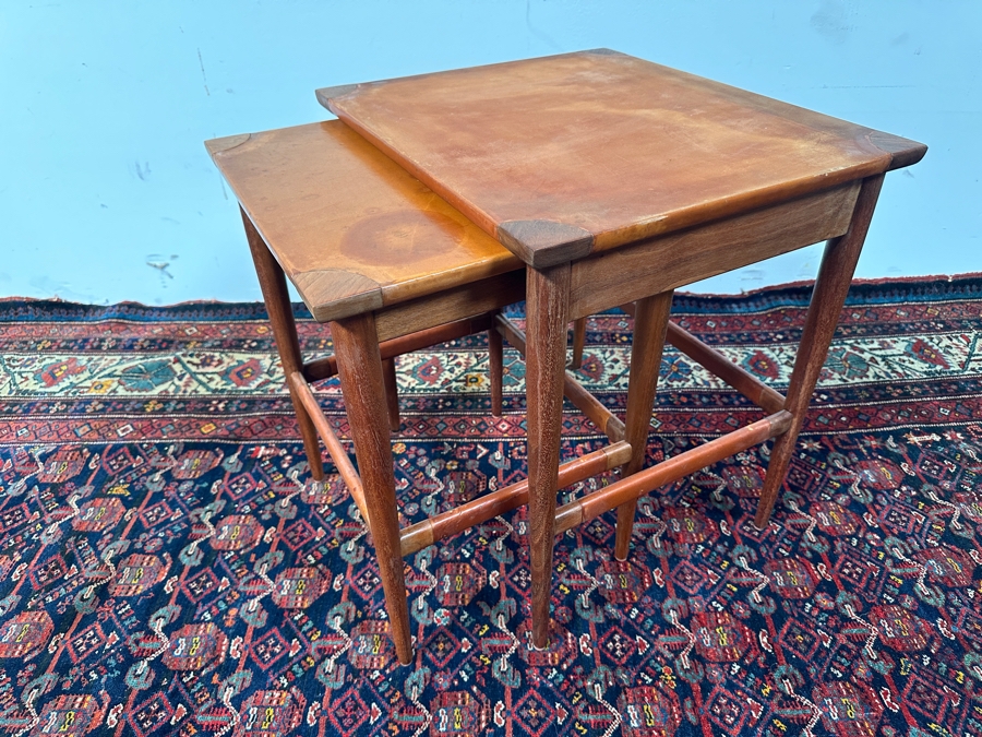 Vintage Mid-Century Modern 1955 Heritage Henredon Nesting Tables With Leather Tops 20W X 17D X 21H [Photo 3]