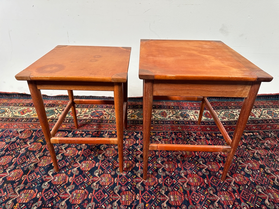 Vintage Mid-Century Modern 1955 Heritage Henredon Nesting Tables With Leather Tops 20W X 17D X 21H [Photo 7]
