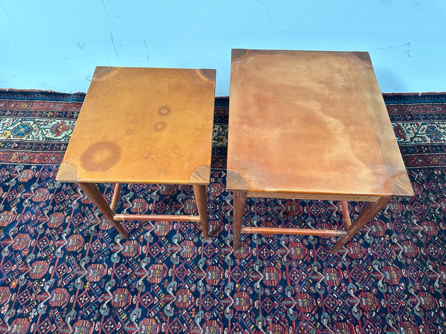 Vintage Mid-Century Modern 1955 Heritage Henredon Nesting Tables With Leather Tops 20W X 17D X 21H [Photo 8]