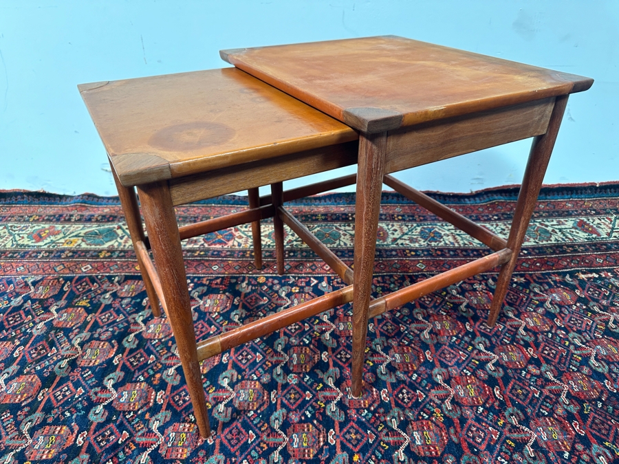 Vintage Mid-Century Modern 1955 Heritage Henredon Nesting Tables With Leather Tops 20W X 17D X 21H [Photo 5]
