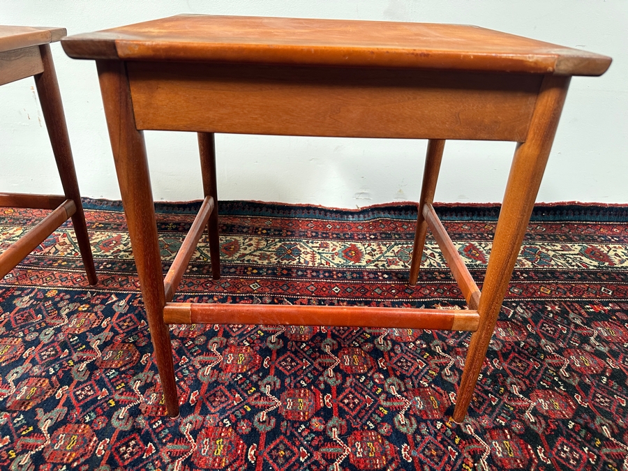 Vintage Mid-Century Modern 1955 Heritage Henredon Nesting Tables With Leather Tops 20W X 17D X 21H [Photo 9]