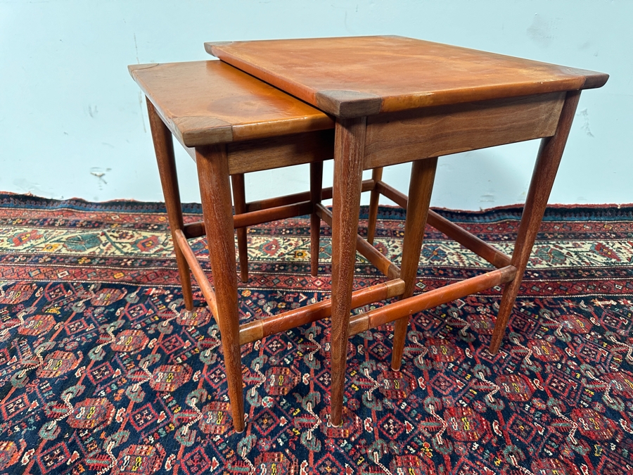 Vintage Mid-Century Modern 1955 Heritage Henredon Nesting Tables With Leather Tops 20W X 17D X 21H [Photo 4]