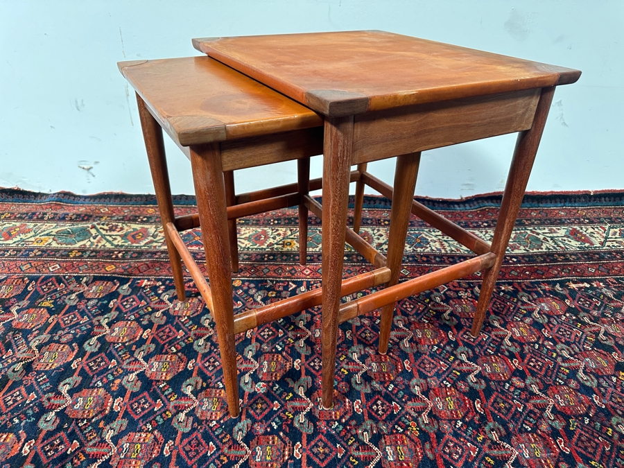 Vintage Mid-Century Modern 1955 Heritage Henredon Nesting Tables With Leather Tops 20W X 17D X 21H [Photo 2]