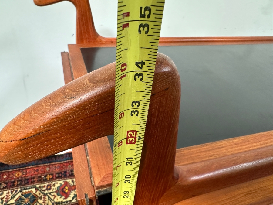 Vintage Mid-Century Modern Falster Mobelfabrik Drop-Leaf Rolling Bar Cart In Teak (2 Legs Have Hairline Cracks - See Photos) 35W X 21D X 34.5H With 22' Expandable Leaf [Photo 18]