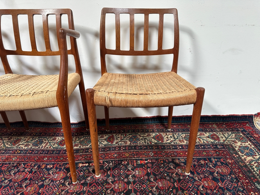 Vintage Mid-Century Modern Niels Otto Moller (J. L. Moller) Danish Teak Chairs, 2 X Model 66 Armchairs And 2 X Model 83 (Some Chairs Need Re-roping) [Photo 8]