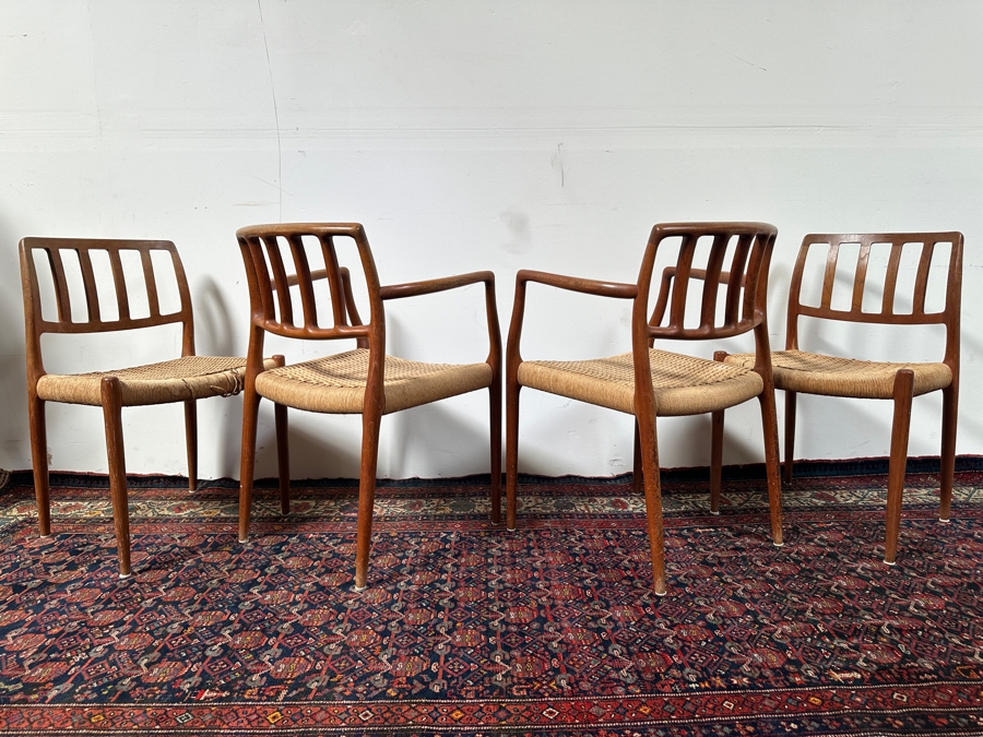 Vintage Mid-Century Modern Niels Otto Moller (J. L. Moller) Danish Teak Chairs, 2 X Model 66 Armchairs And 2 X Model 83 (Some Chairs Need Re-roping) [Photo 19]