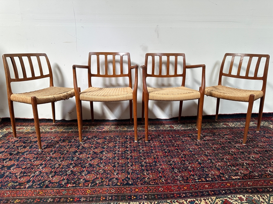 Vintage Mid-Century Modern Niels Otto Moller (J. L. Moller) Danish Teak Chairs, 2 X Model 66 Armchairs And 2 X Model 83 (Some Chairs Need Re-roping) [Photo 12]