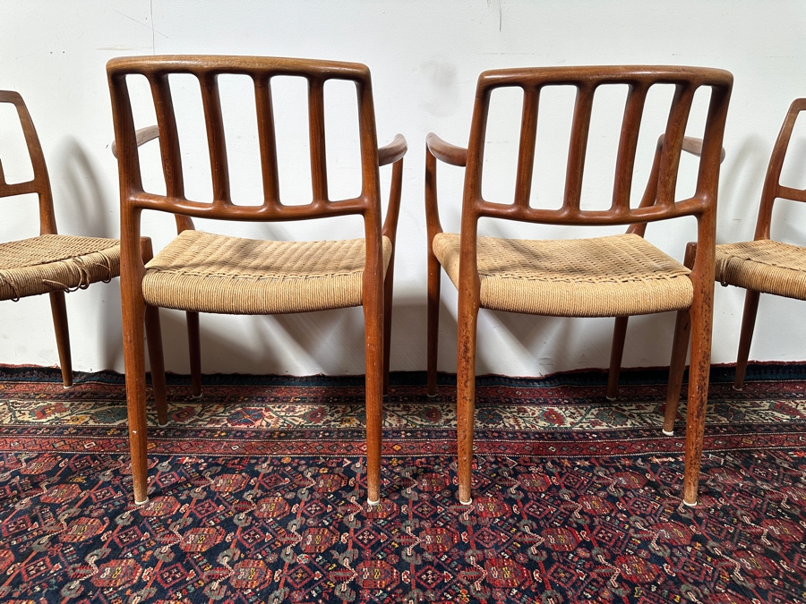 Vintage Mid-Century Modern Niels Otto Moller (J. L. Moller) Danish Teak Chairs, 2 X Model 66 Armchairs And 2 X Model 83 (Some Chairs Need Re-roping) [Photo 21]