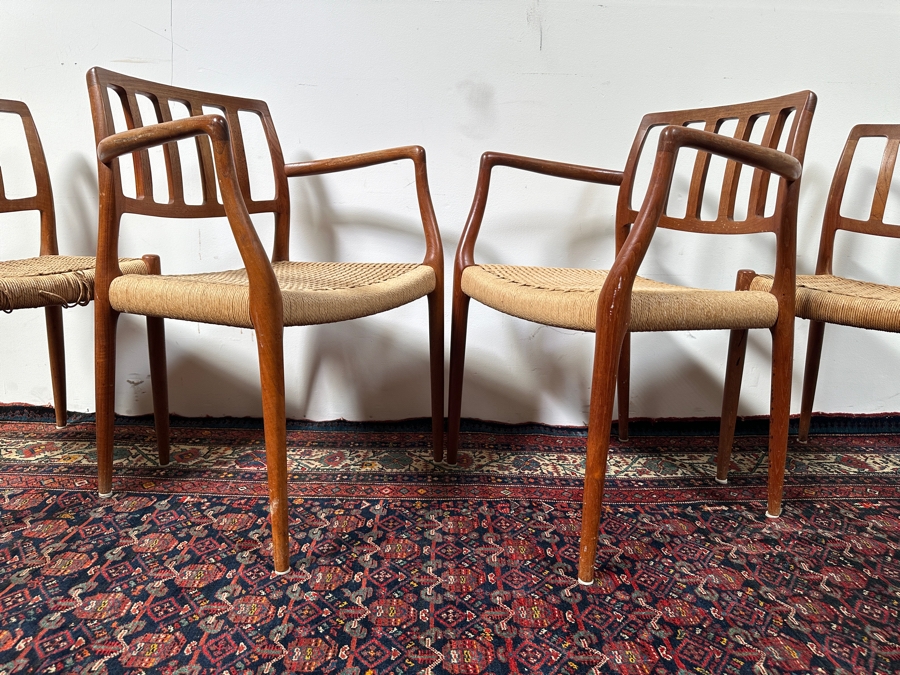 Vintage Mid-Century Modern Niels Otto Moller (J. L. Moller) Danish Teak Chairs, 2 X Model 66 Armchairs And 2 X Model 83 (Some Chairs Need Re-roping) [Photo 16]